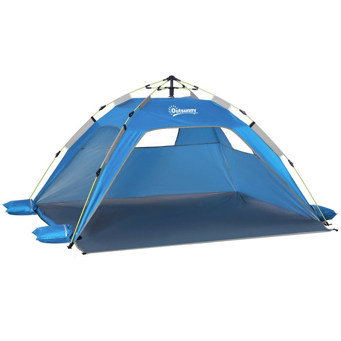 Premium Outsunny 2-Man Pop-up Beach Tent - UV Protection, Windows, Blue