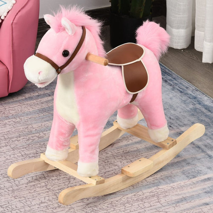 High-Quality Kids Plush Rocking Horse w/ Moving Mouth & Tail Sounds - Pink HOMCOM