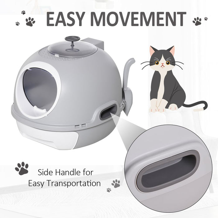 PawHut Cat Litter Box Toilet with Litter Scoop Enclosed Drawer, Front Entry Top Exit, Easy To Clean Grey