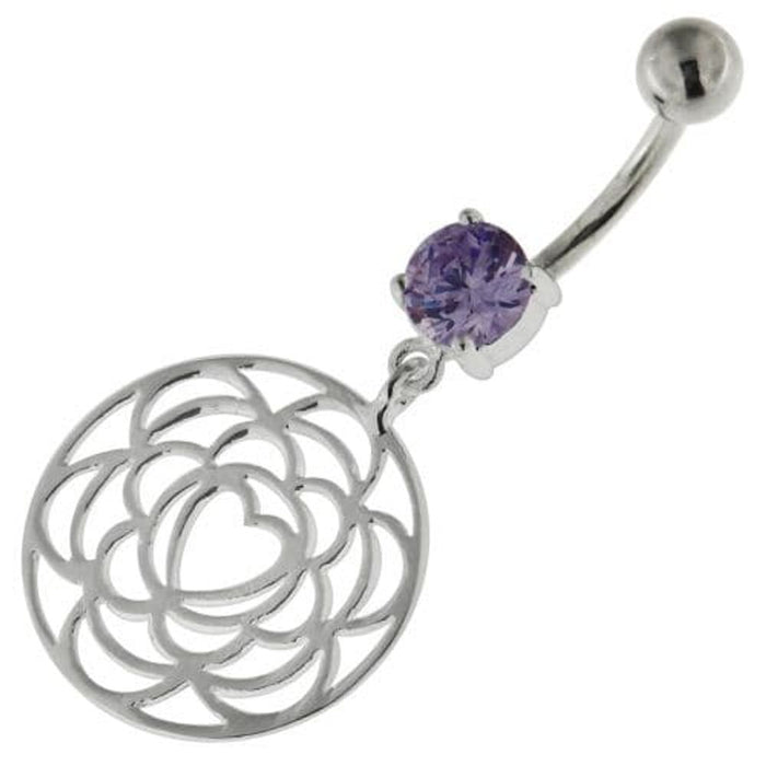 925 Sterling Silver center Heart Cutout Belly Button Ring