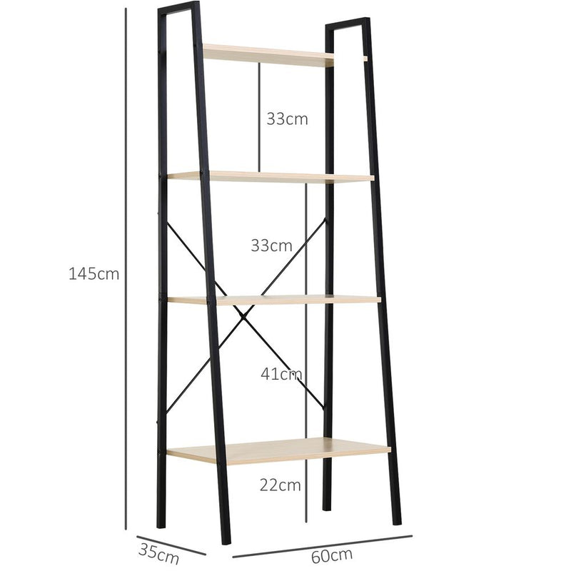HOMCOM 4-Tier Vintage Ladder Shelf Bookcase Wood Storage Rack Stand Plants Display Black natural