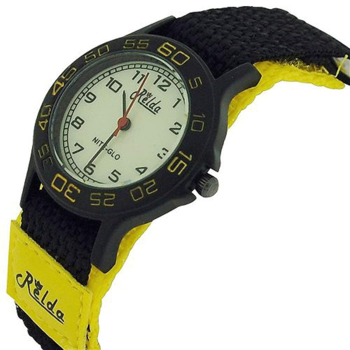 Relda Children's Nite-Glo Luminous Dial Watch - Yellow & Black Velcro Strap - REL59