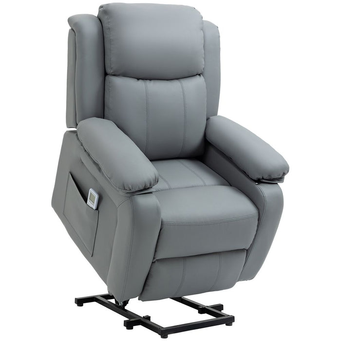 Electric Power Lift Recliner Chair with Massage Vibration Side Pocket, Grey