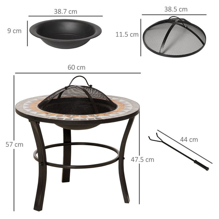 60cm Outdoor Fire Pit Table | Mosaic Outer | Spark Screen | Fire Poker