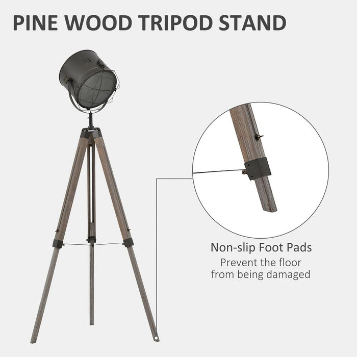 Pine Wood Tripod Spotlight Floor Lamp Brown/Black