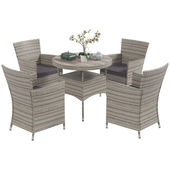 Premium Grey Rattan Garden Furniture Set: 5-Piece Patio Dining Set with Steel Frames & Padded Cushions