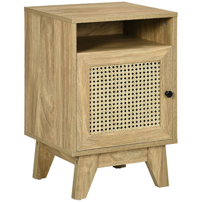 Stylish Nightstand with Rattan Element, Drawer, and Shelf - Durable and Versatile Bedside Table