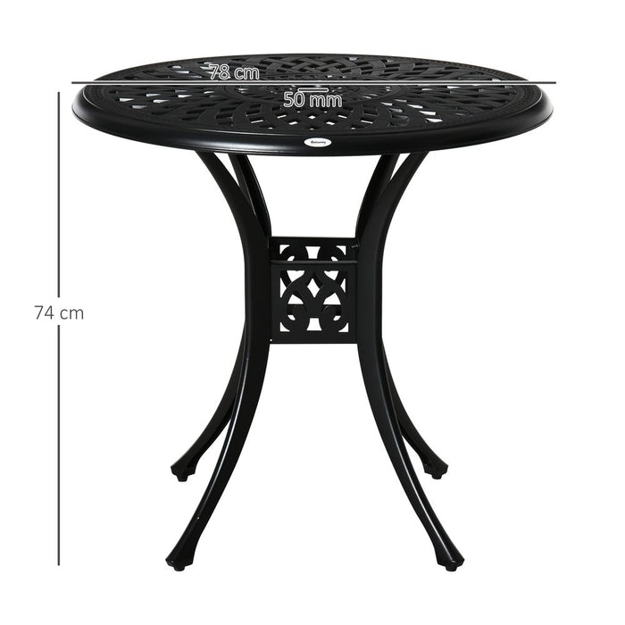 Sturdy 78cm Outdoor Dining Table - Cast Aluminium Black, with Parasol Hole - Outsunny