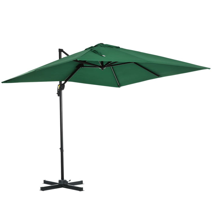 High-Quality Outsunny Cantilever Parasol - 360° Rotation, Hand Crank, UV Protection - Green