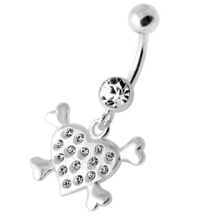 Multi Jeweled Heart Silver Navel Belly Banana