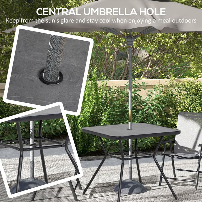 Faux-marbled Patio Table w/ Umbrella Hole: Steel Frame, Balcony-Sized - Outsunny