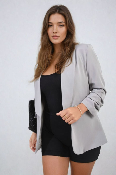 Sophisticated Ruched Sleeve Blazer Jacket with Pockets