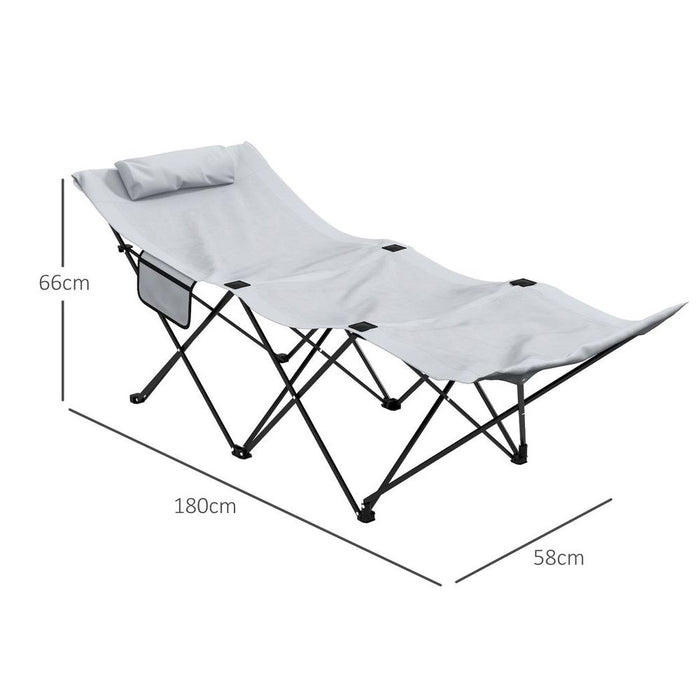 Outsunny Foldable Sun Lounger: Strong Steel Frame, Side Pocket, Oxford Headrest - Grey