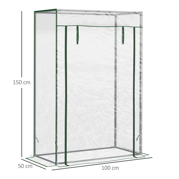 100x50x150cm Greenhouse Steel Frame PVC Cover with Roll-up Door Outdoor Green