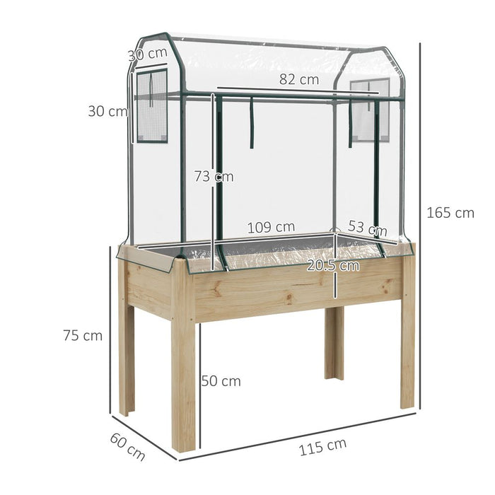 Outsunny Wooden Raised Planter, Garden Bed with Greenhouse Cover and Bed Liner