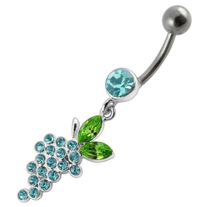 Fancy grapes Jeweled Dangling Curved Bar Belly Ring