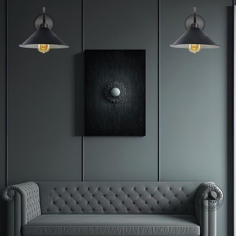 Vintage Black Wall Light Fixture, E27 Base Socket, Swan Neck Cone Shape Shade, Ideal for Indoor Lighting, 3-Year Warranty