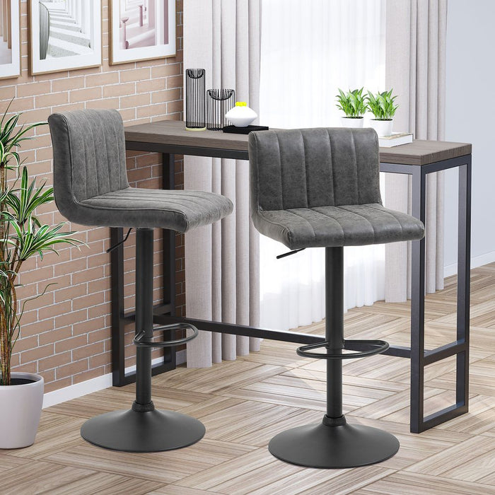 HOMCOM Adjustable Barstools Set of 2, Swivel Counter Bar Chairs, Bar Stools with Footrest, PU Leather, Gas Lift, Grey