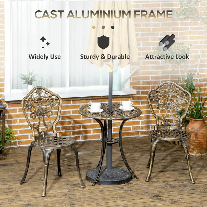 Premium 3-Piece Cast Aluminium Bistro Set with Parasol Hole - Perfect for Balcony or Patio!