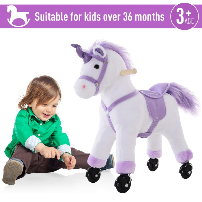 Soft Plush Unicorn Walking Horse Toy with Realistic Sound - Kids Ride-On with Handlebar