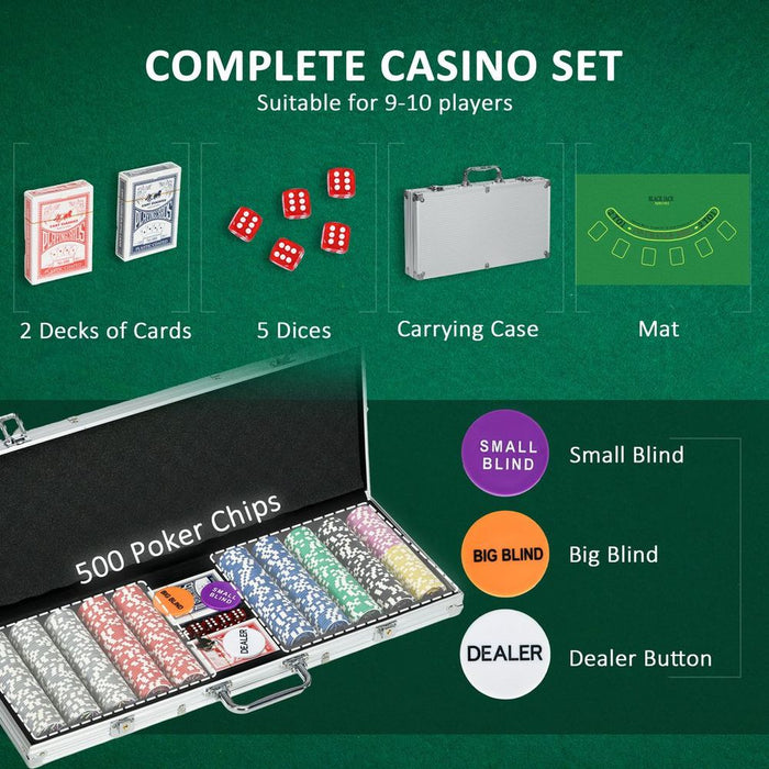 Poker Chip Set - 500-Piece with Mat, Case & Cards - Professional-Feel, Portable & Organized - Perfect for Casino Nights & Game Parties