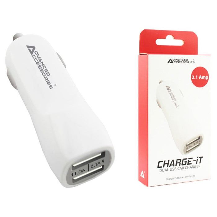 AA CHARGE-iT Premium Dual USB Car Charger - White | 2A and 1A USB Slots | Compatible with Phones, Tablets, Cameras, and More