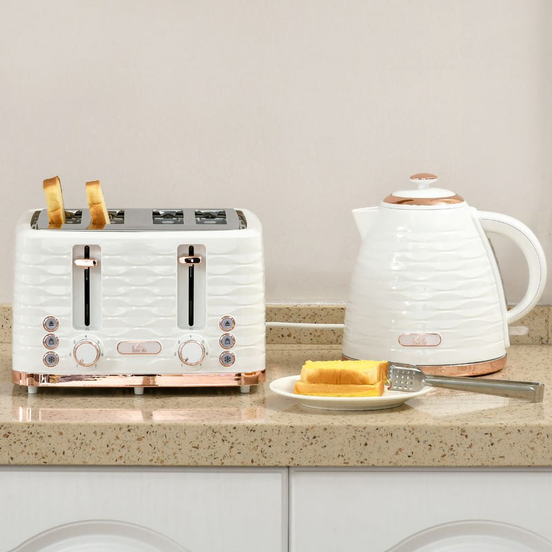 HOMCOM Kettle & Toaster Set - Rapid Boil, 4 Slice, White