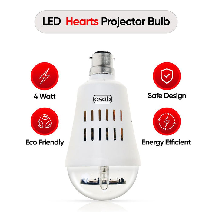 ASAB LED Projector Light Bulb Hearts - Create Romantic Atmosphere - Energy Efficient - Versatile