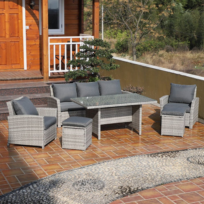 6Pcs Rattan Dining Set - Outdoor w/ Cushion - Garden Furniture