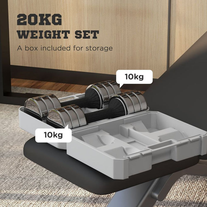 Premium Adjustable Dumbbells Set - 10kg x 2, Free Storage Box, Perfect for Fitness & Strength