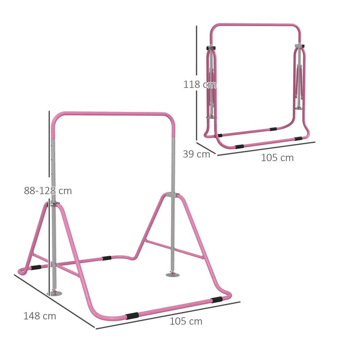 HOMCOM Kids Gymnastic Bar with Adjustable Height, Foldable Training Bar - Pink