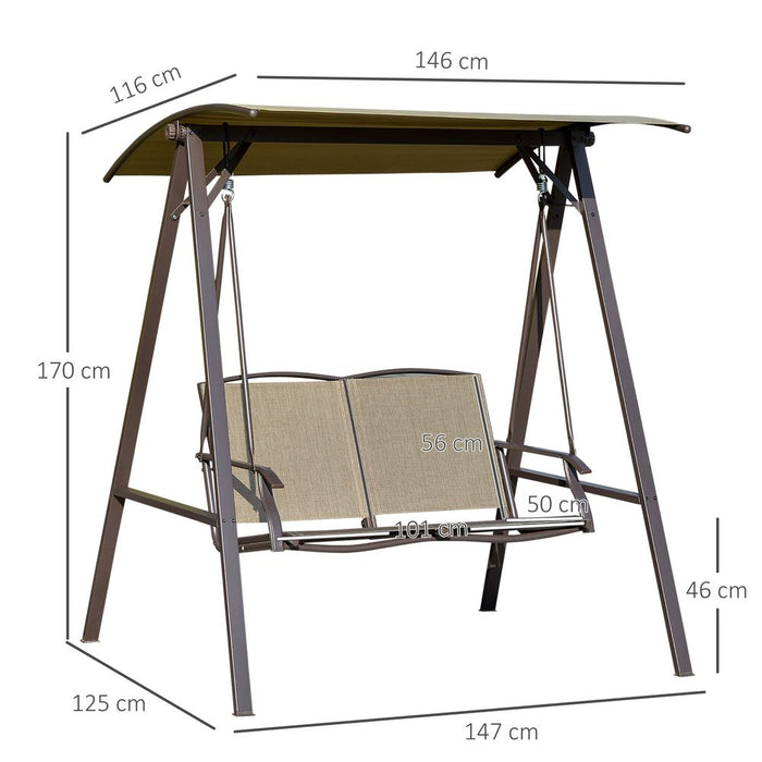 2-Seater Garden Swing Chair Bench w/ Adjustable Canopy, Brown