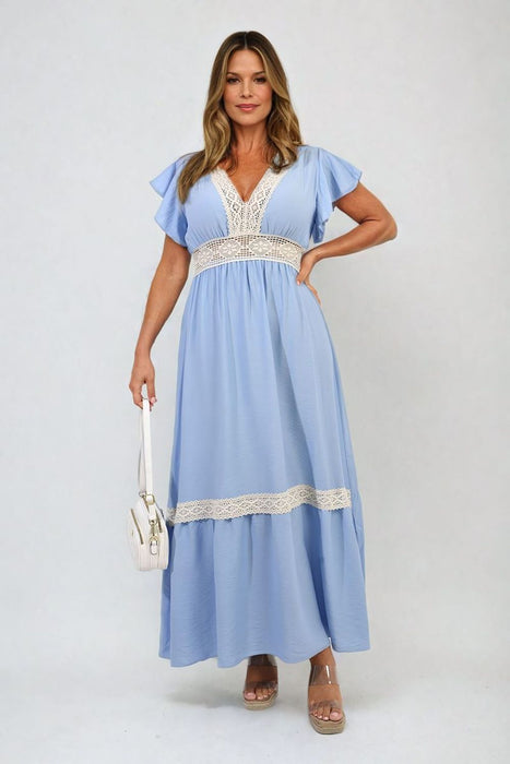 Timeless Elegance: V-neck Lace Trim Maxi Dress