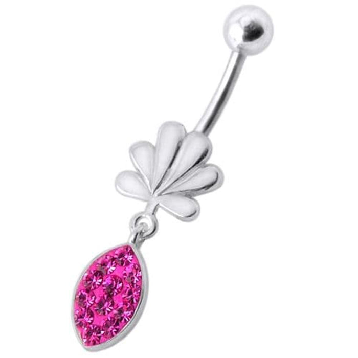 Fancy Jeweled Leave Shape  Dangling Belly Ring