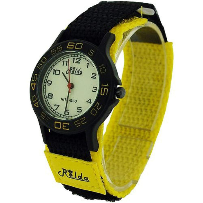 Relda Children's Nite-Glo Luminous Dial Watch - Yellow & Black Velcro Strap - REL59