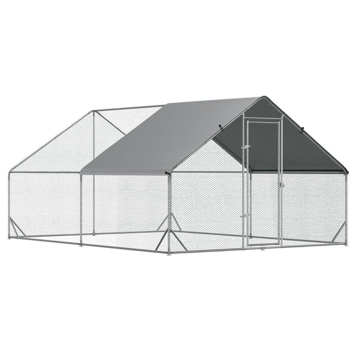 Wide Weather-Resistant Walk-In Chicken Run - Galvanized Coop - 3x4x2m - Pawhut