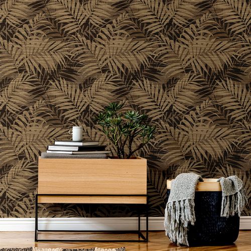 Textured Palm Gold/Chocolate sw12 wallpaper