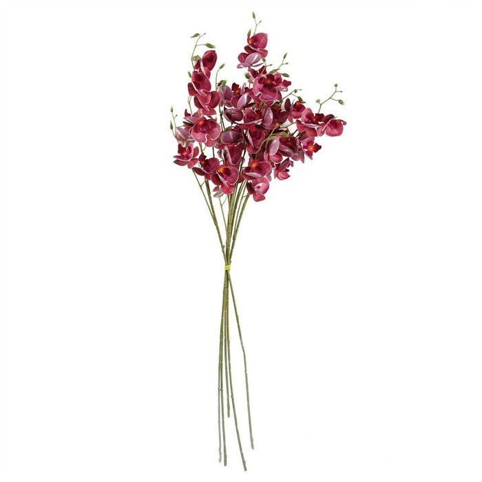 Pack of 6 x 80cm Dark Pink Artificial Mini Orchid Stem