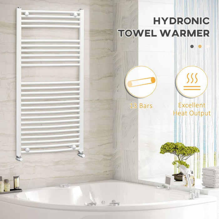 Heated Towel Rail, Bathroom Ladder Radiator 600mm x 1200mm White - HOMCOM