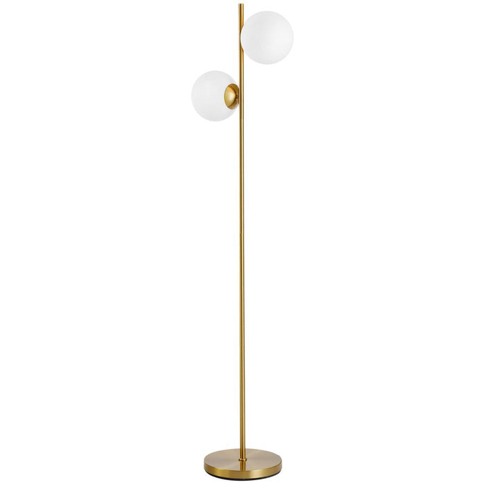 HOMCOM 2 Lights Tree Floor Lamp for Living Room with Globe Lampshade, Standing Lamp for Bedroom, (Bulb not Included), Gold Tone