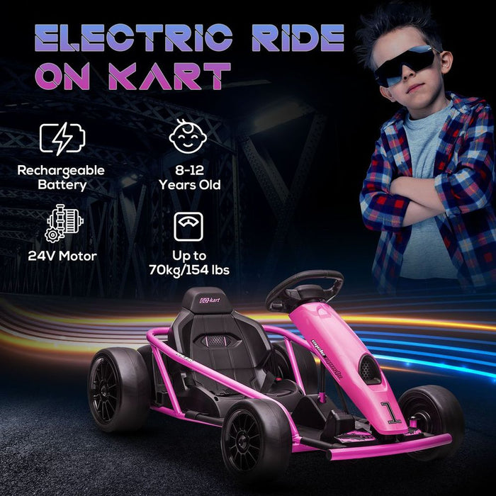 HOMCOM 24V Electric Go Kart for Kids with Music, Horn Honking, Slow Start