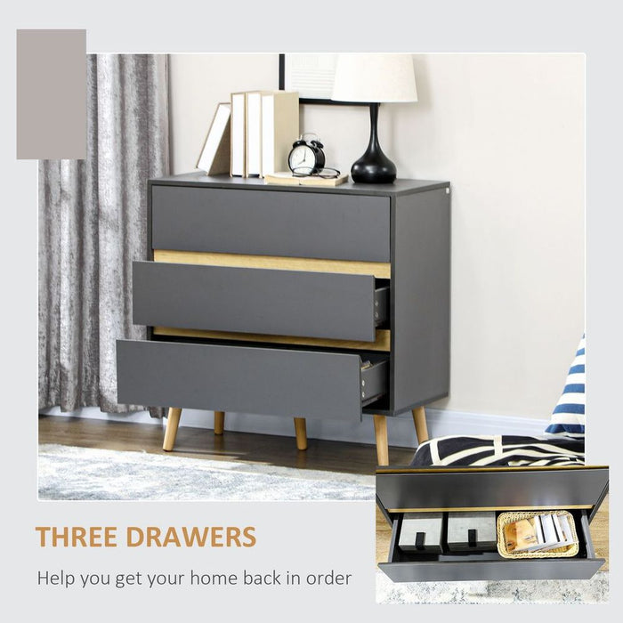 High-Quality Dark Grey 3-Drawer Storage Cabinet - Perfect for Organizing Bedroom Essentials