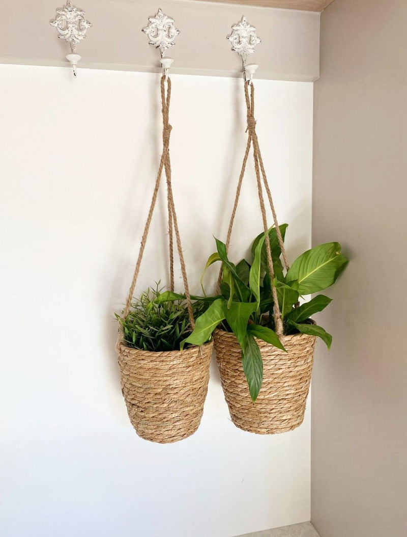 Set of Two Rush Grass Hanging Planters
