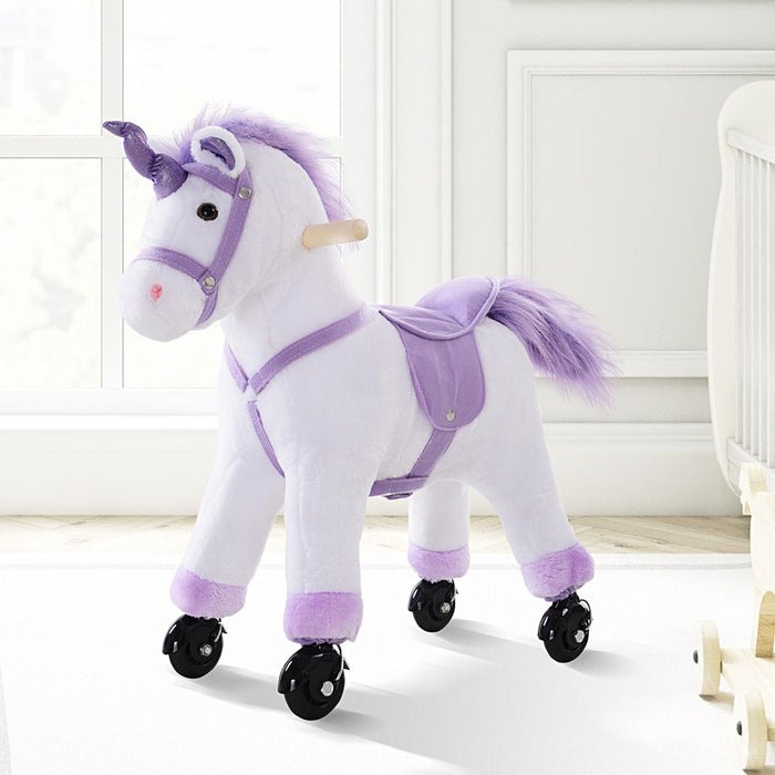 Soft Plush Unicorn Walking Horse Toy with Realistic Sound - Kids Ride-On with Handlebar