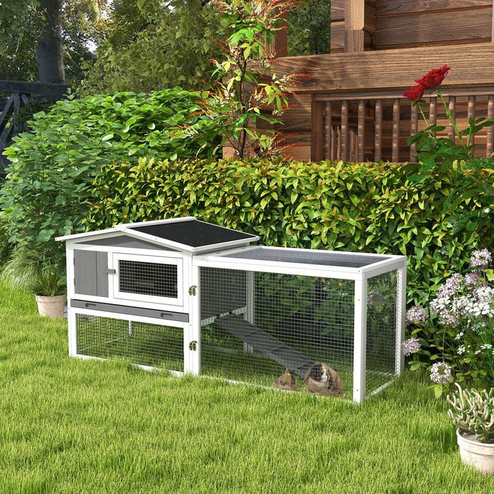 PawHut Outdoor Rabbit Hutch with Run - Spacious & Secure for Rabbits, Guinea Pigs - High-Quality Wooden Construction