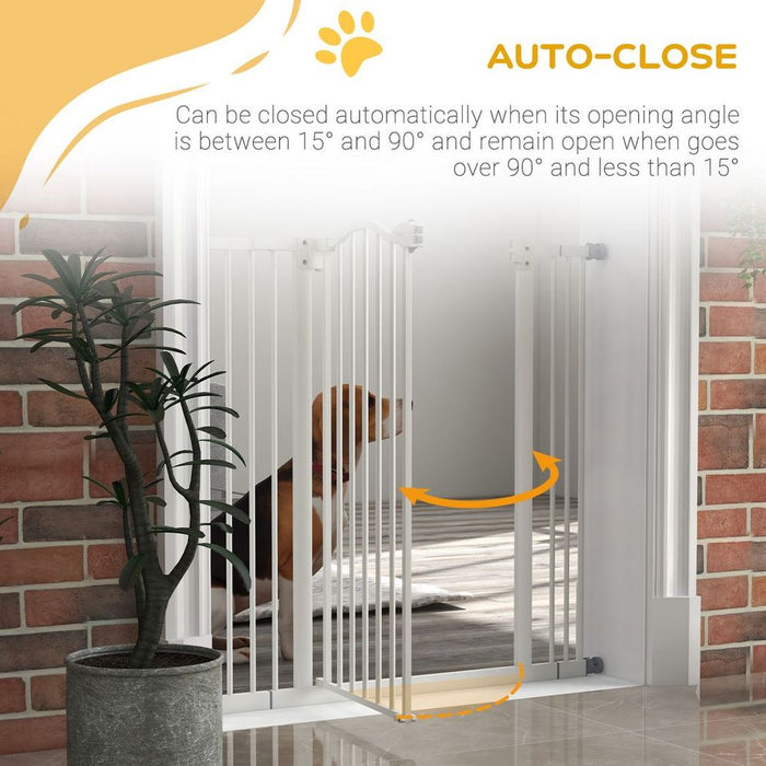 PawHut 74-100cm Metal Pet Gate w/Auto-Close Door- White