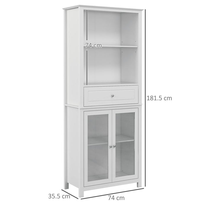 HOMCOM Kitchen Cupboard - Modern Storage Cabinet w/ Glass Door & Adjustable Shelves