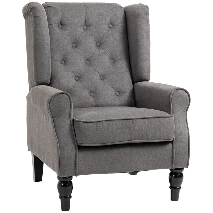 Premium Wood Frame Accent Armchair | Retro Tufted Club Chair | Dark Grey Fabric | Home Furniture