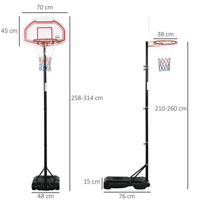 Pro Outdoor Adjustable Basketball Hoop Stand, Stable Base 258-314cm, Wheels