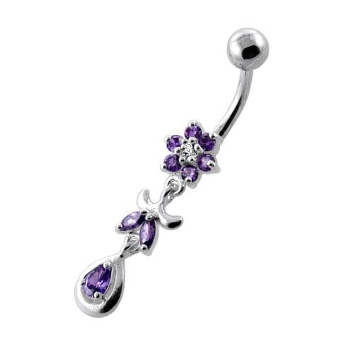 Jeweled Flower Leaf Hanging Navel Belly Bar